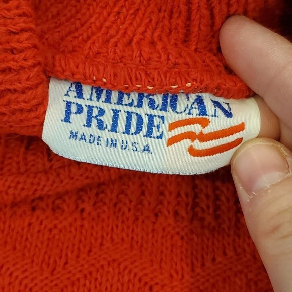 Vintage 90s Red Mockneck Sweater Hearts Balloon Sleeve Textured Nordic Sz‎ S/M - Picture 7 of 8